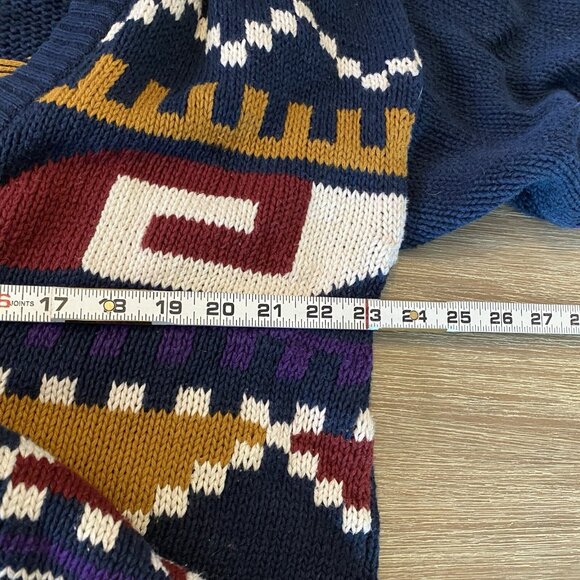 Michael Gerald Sweater Cardigan Men Blue Sz L Aztec Oversized Grunge Grandpa VTG - Picture 8 of 10